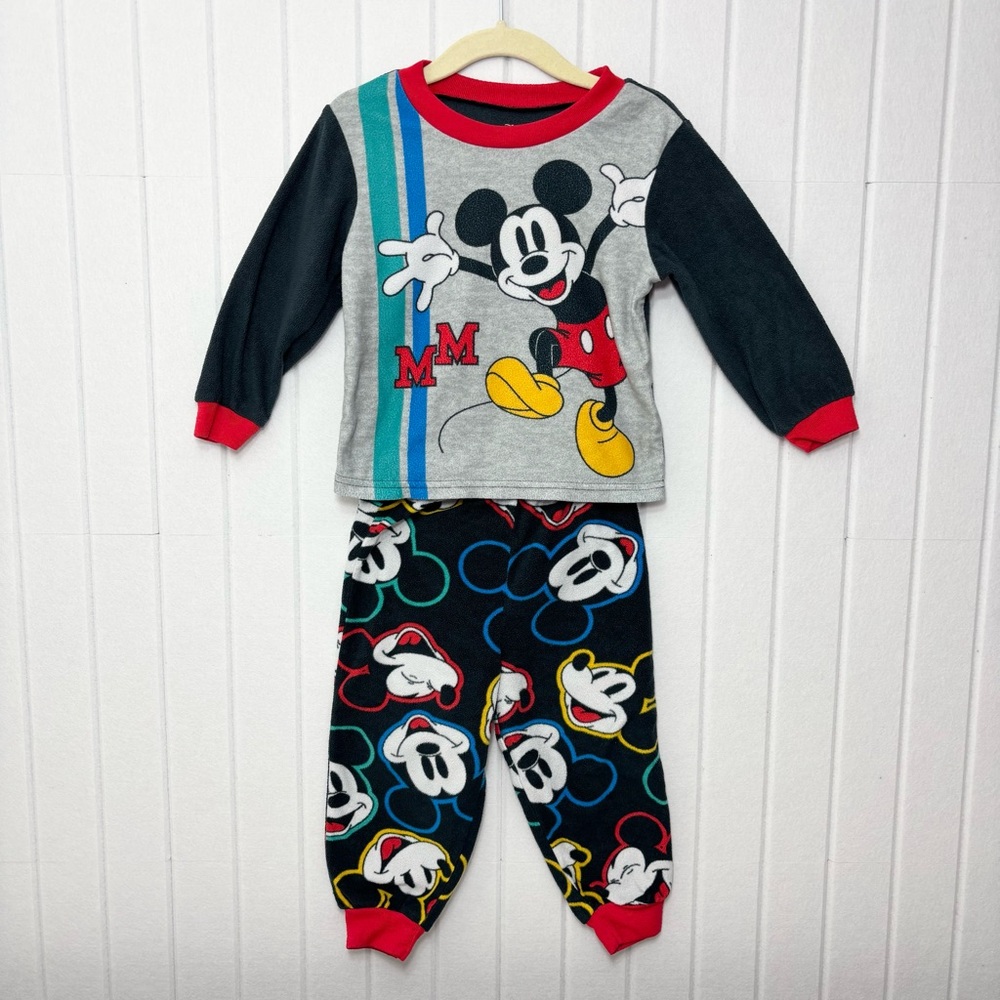 Disney Junior Mickey Mouse Fleece‎ Pajama Set Grey Black Red 2T FF3-71/5-74